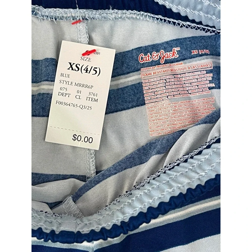 Cat & Jack Boys 3pc Pajama Set Blue Plaid Striped Shirt Pants Shorts XS 4/5 NEW